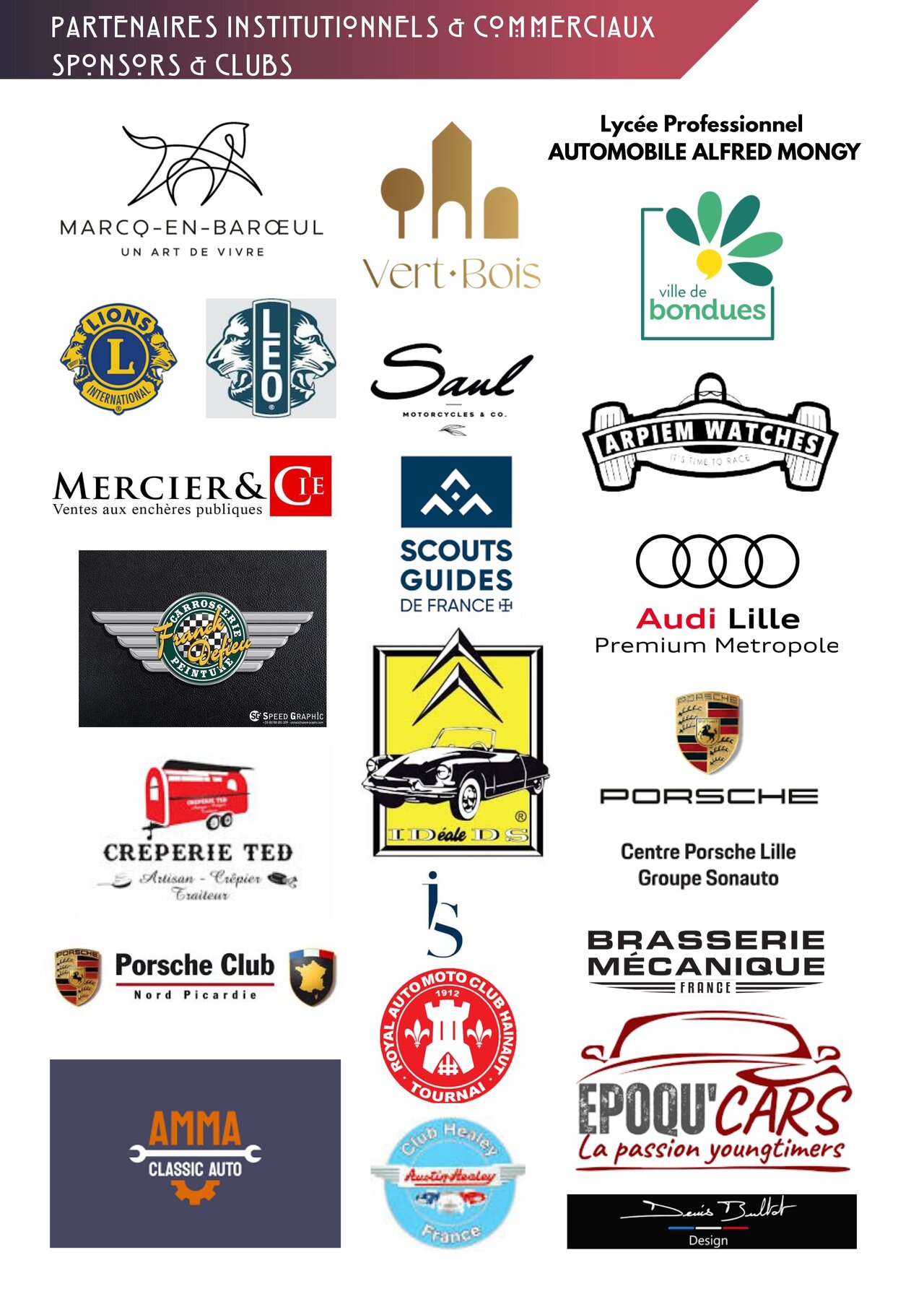 Partenaires institutionnels et commerciaux, sponsors et clubs des Septentrionales